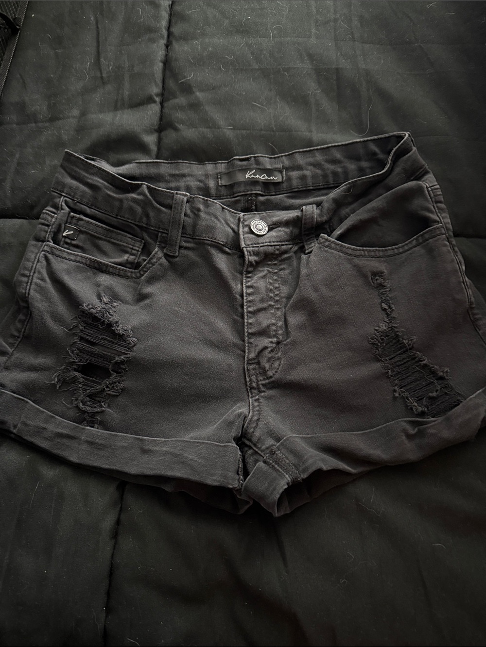 KanCan Black Distressed Rolled Hem Jean Shorts